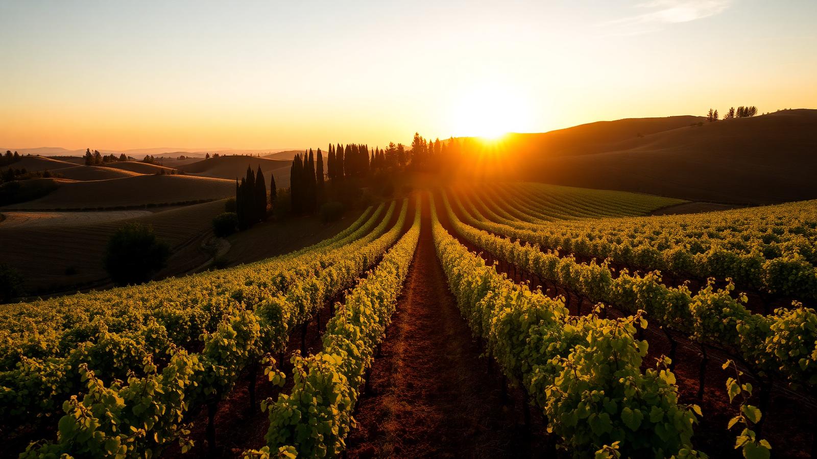 Vigneto toscano al tramonto vicino Firenze, origine dei vini sfusi VINITO